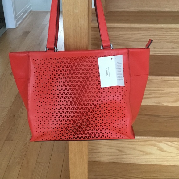Perlina Handbags - Perlina NWT Leather Laser Cut Orange Valerie Tote.